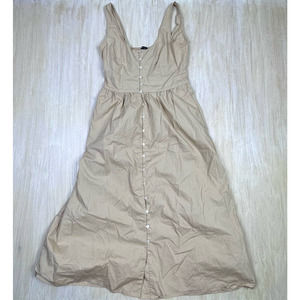 J Crew Tan Neutral Button Down Lagenlook Tank Shirt Casual Midi Dress Size 4